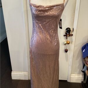 bebe Sequin Dress in Rose with side slit